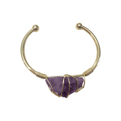 Amethyst Rough Gemstone Gold Bangle Cuff Bracelet