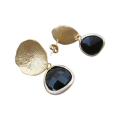 Black Onyx Earrings Gold Mushroom Coral